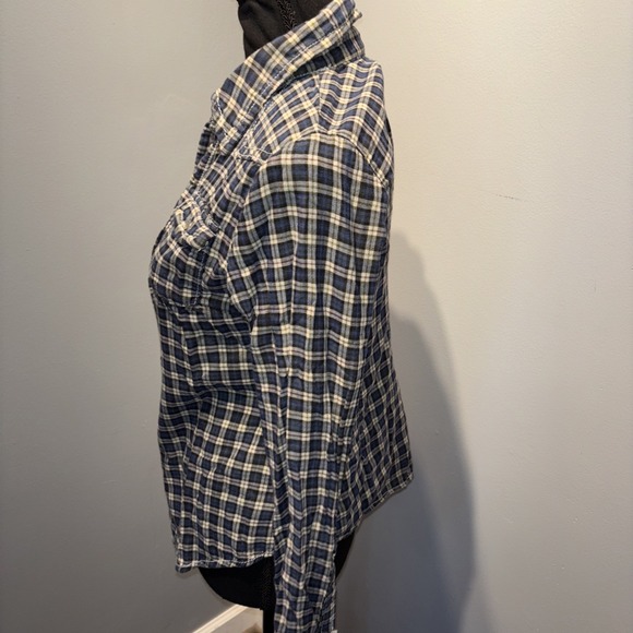 Old‎ Navy Pearl Snap Button Down Shirt Navy Plaid Women's M Preppy Outdoor Y2K - Picture 6 of 11
